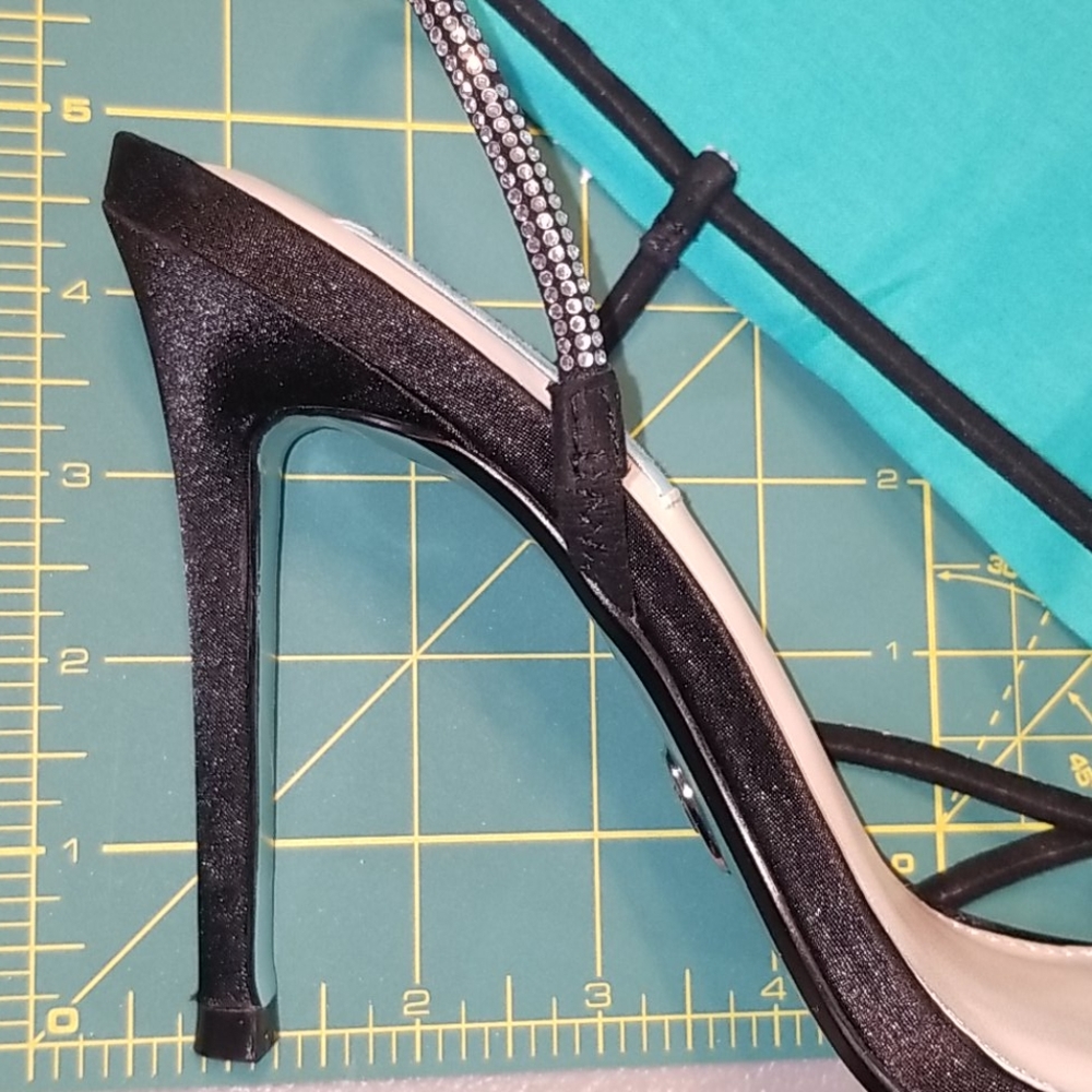 Betsey Johnson Blue Jessa Brown Satin Rhinestone Stiletto Sandals Square Toe 7.5 - Picture 8 of 12